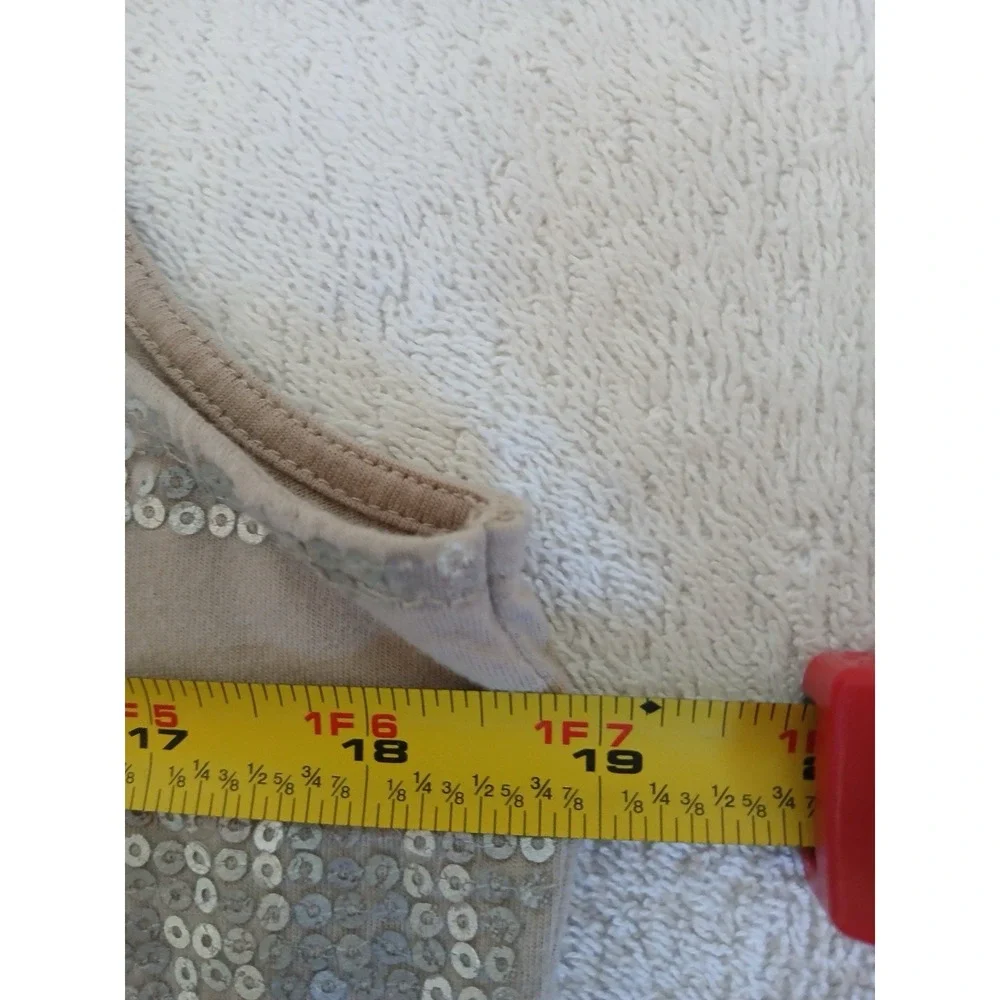 Chico's Women's Tan beige Sequin Stripe Overlay Tank‎ Top Sz 2 Large Sleeveless
